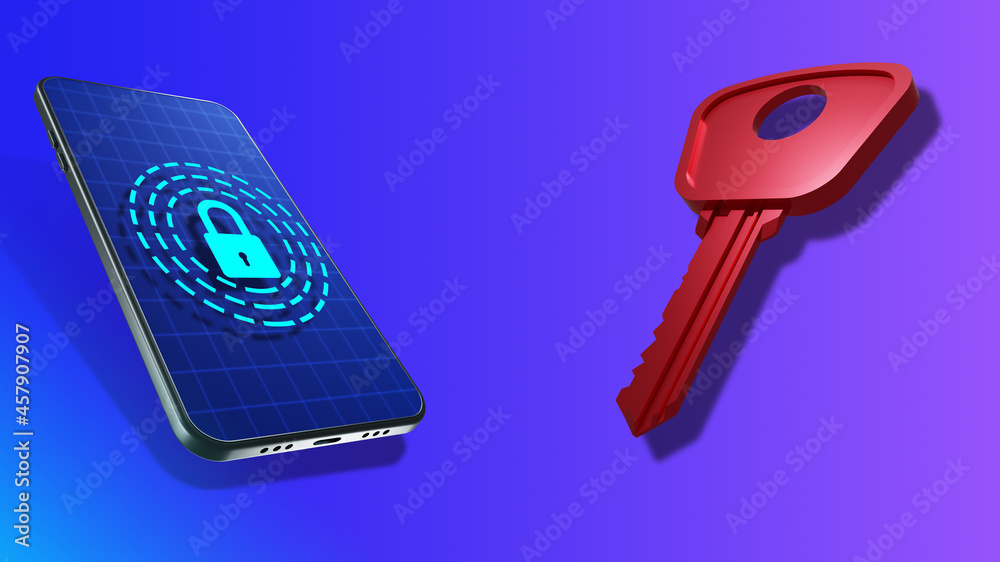 Poster electronic data protection. passwords and information encryption. cybersecurity concept. smartphone 