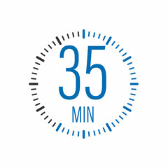 The 35 minutes, stopwatch vector icon. Stopwatch icon in flat style, timer on on color background. Vector illustration.