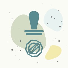 Vector icon stamp with print. Flat stamp on multicolored background.
