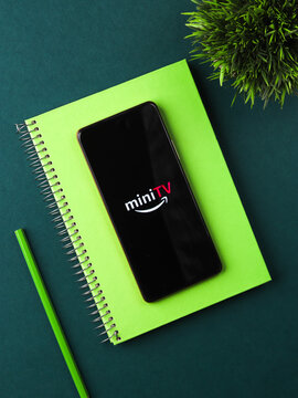Assam, india - May 18, 2021 : Amazon mini TV logo on phone screen stock image.