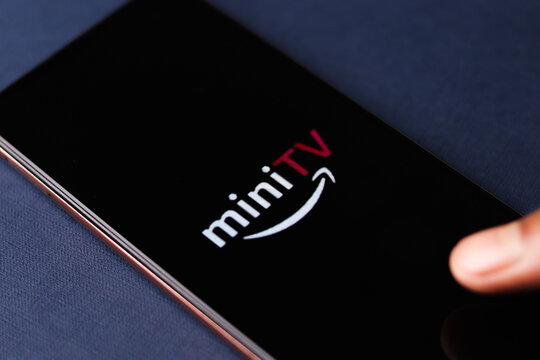Assam, india - May 18, 2021 : Amazon mini TV logo on phone screen stock image.