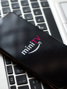 Assam, india - May 18, 2021 : Amazon mini TV logo on phone screen stock image.