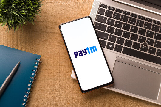 West Bangal, India - August 21, 2021 : Paytm app logo on phone screen stock image.