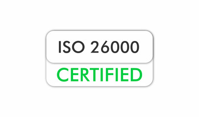 ISO 26000 Certified badge, icon. Certification stamp. Flat design vector. Vector illustration