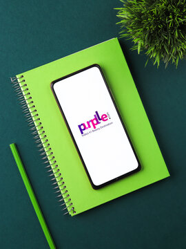 West Bangal, India - August 21, 2021 : Purplle logo on phone screen stock image.
