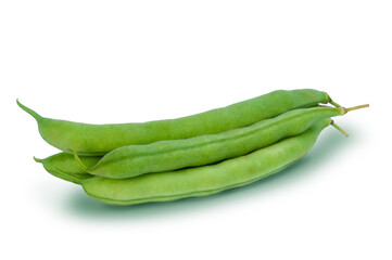 fresh ripe green bean pods isolated on white background