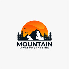 Mountain sunset logo design vector
