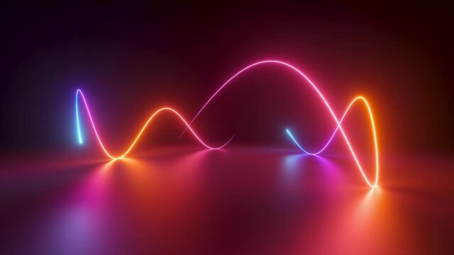 cycled 3d animation of glowing wavy lines going in a circle. Abstract neon background