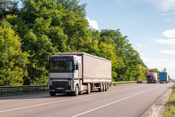 Truck in motion on road