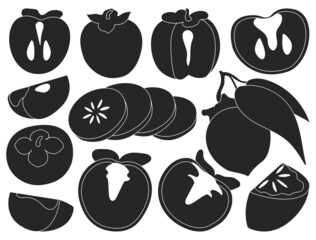 Persimmon vector illustration on white background. Isolated black set icon fruit. Vector black set icon persimmon.