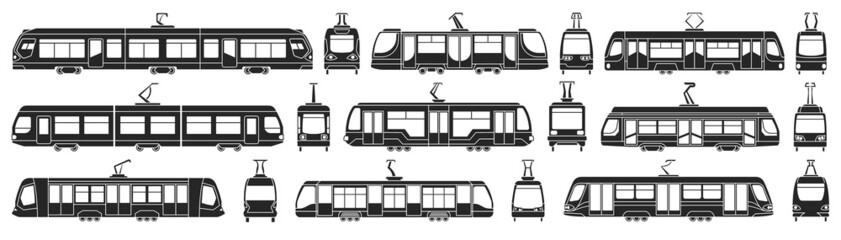 Tram vector black set icon. Vector illustration streetcar on white background. Isolated black set icon tram.