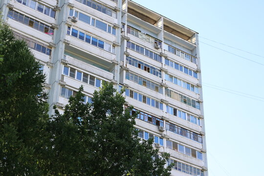 windows of panel houses in moscow
