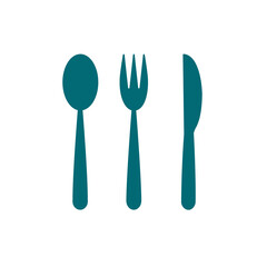 Cutlery. Spoon, fork, knife, flat icon. Vector illustration isolated on white background.