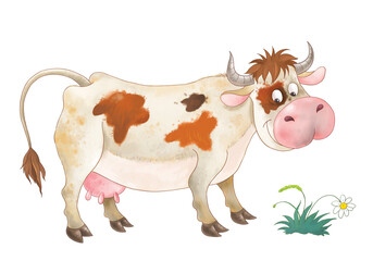At the farm. A cute cow. Coloring page. Illustration for children. Cute and funny cartoon characters
