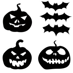 Pumpkins and bats paper set. Vector simple halloween set.