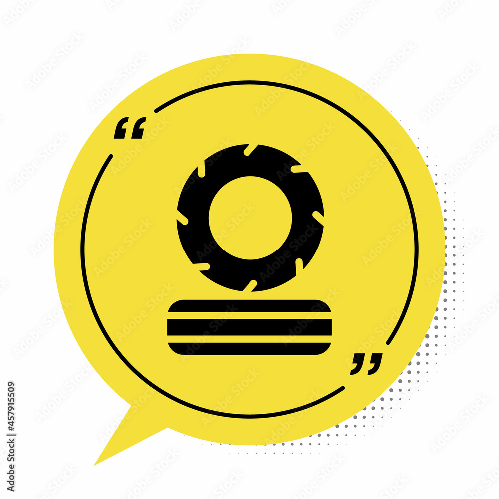 Poster black lying burning tires icon isolated on white background. yellow speech bubble symbol. vector