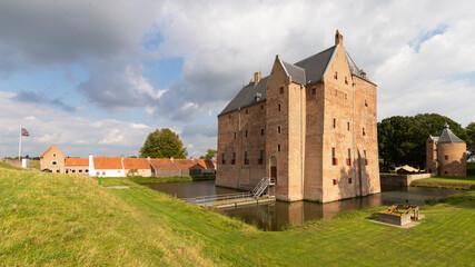 Fototapeta na wymiar Medieval castle Loevestein castle with outbuildings, Netherlands.