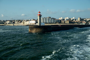 View of the ocean lighthouse in Porto, Portugal.