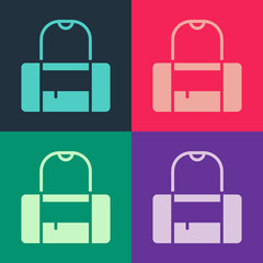 Pop art Sport bag icon isolated on color background. Vector