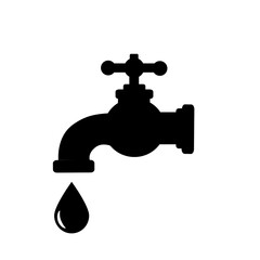 Water tap, black icon. Isolated on white background vector illustration.