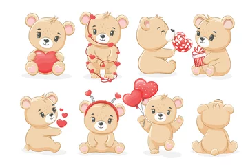 Fotobehang A collection of cute teddy bears for the holiday,valentine's day. Vector illustration of a cartoon. © Arina