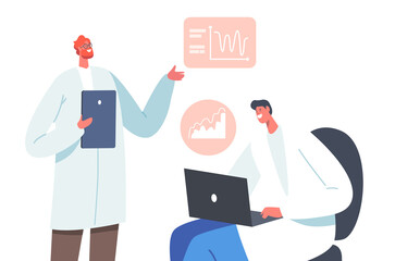 Male Doctors in White Medical Robe Working with Laptop and Tablet Learning Neurology Electroencephalography Charts