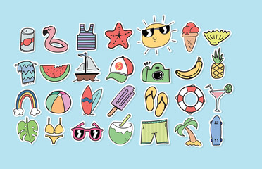 set of cartoon summer stickers