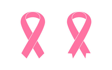 Set of Pink Ribbons of Breast Cancer.Vector illustration isolated on white background.