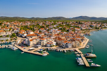 Fototapeta na wymiar Croatia - Pirovac - landscape with the marina from drone view