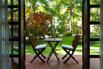 Terrace with a tropical garden