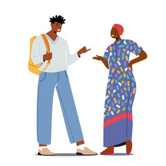 Multiethnic People African Man in Modern Clothes and Woman in Traditional Dress and Turban Talking. Chatting Couple
