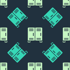Green and beige Locker or changing room for hockey, football, basketball team or workers icon isolated seamless pattern on blue background. Vector