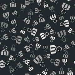 Grey Football or soccer referee icon isolated seamless pattern on black background. Vector