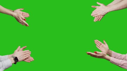 Hands are clapping at green screen background. A hands are applauding at chroma key background. Concept of victory and award. Copy text space