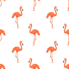 Seamless Flamingo Bird Pattern. Repeated Tropical Animal Background. Flat Vector Illustration. Africa, Savannh, Exotic Birds. Summer, Flamingo Pattern. Tropic Concept