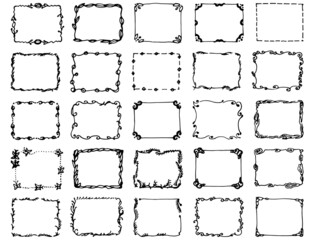 A set of decorative Doodle frames. A shadow. Graphic line. Rectangular sublimations.Black. Ornaments, strokes, curls and lines. Making gifts, packaging. Creating a mask in digital design.