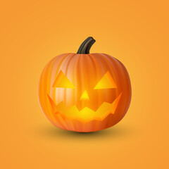 Halloween pumpkin with lighting inside. Pumpkin carving. Vector illustration