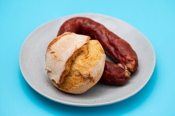 typical portuguese smoked sausage chourico with corn bread