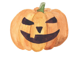 hand drawn watercolor illustration Halloween pumpkin