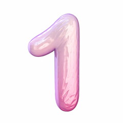 Pink latex glossy font Number 1 ONE 3D