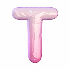 Pink latex glossy font Letter T 3D