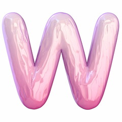 Pink latex glossy font Letter W 3D