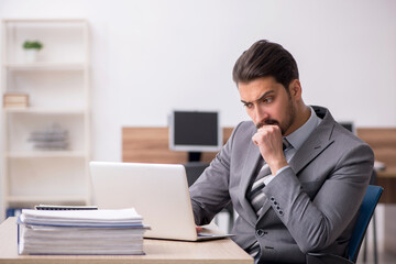 Naklejka premium Young male employee working in the office