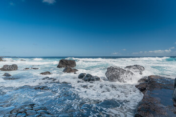 Seascape. Waves beating against the rocks on   El Hierro island. Canary Islands