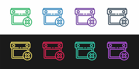 Set line Calendar date delete icon isolated on black and white background. Event reminder symbol. Vector