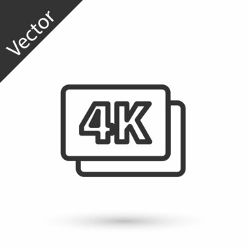 Grey line 4k Ultra HD icon isolated on white background. Vector
