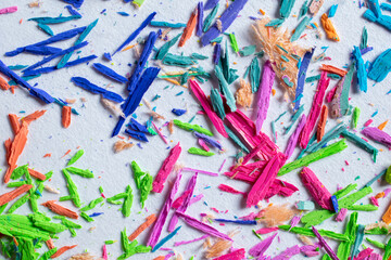 colored shavings from pencil sharpening, background or texture