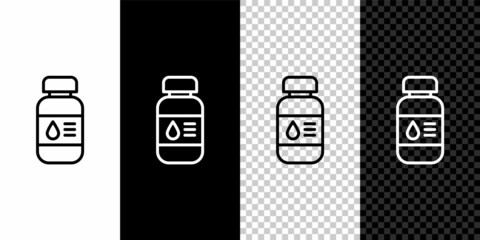 Set line Printer ink bottle icon isolated on black and white background. Vector