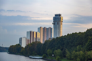 Modern high-rise residential building in the vicinity of the capital city. Moscow region, Russia