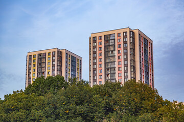 Modern high-rise residential building in the vicinity of the capital city. Moscow region, Russia